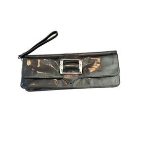 Anne Klein Women's Black Patent Leather Wristlet Clutch Bag Y2K 2000s